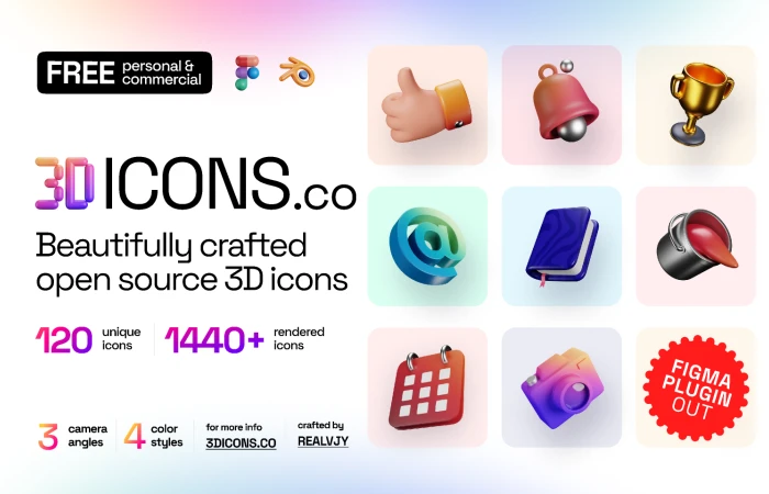 3dicons - Open source 3D icon library  - Free Figma Template