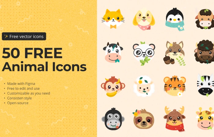 50 free animal icons  - Free Figma Template