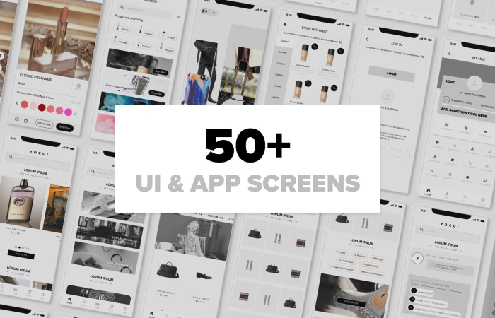 50+ UI | App Screens | Wireframes (Auto Layout Applied)  - Free Figma Template