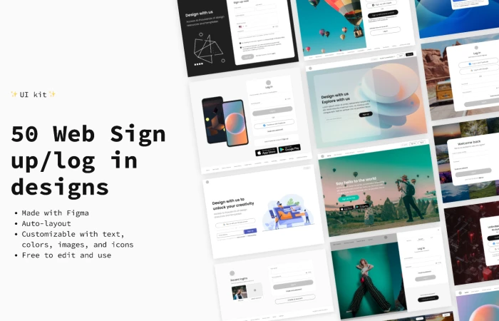 50 Web Sign up/log in designs  - Free Figma Template