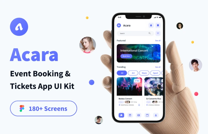 Acara - Event Booking & Tickets App UI Kit  - Free Figma Template