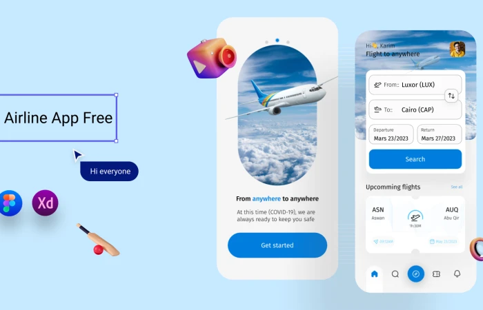 Airplane (Flight) App Free  - Free Figma Template