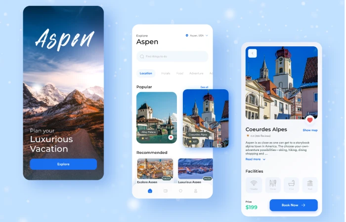 Aspen Travel App Exploration- Mobile App Design  - Free Figma Template