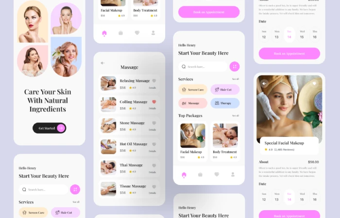 Beauty and Spa Mobile App Design  - Free Figma Template