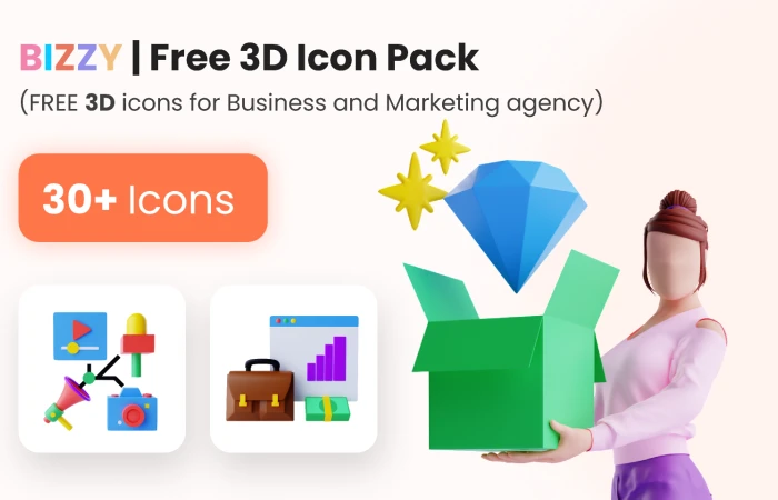 Bizzy | Free 3D Icon Pack for Business and Marketing agency  - Free Figma Template