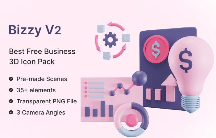 Bizzy V2  Best Free 3D Business Icon Pack  - Free Figma Template