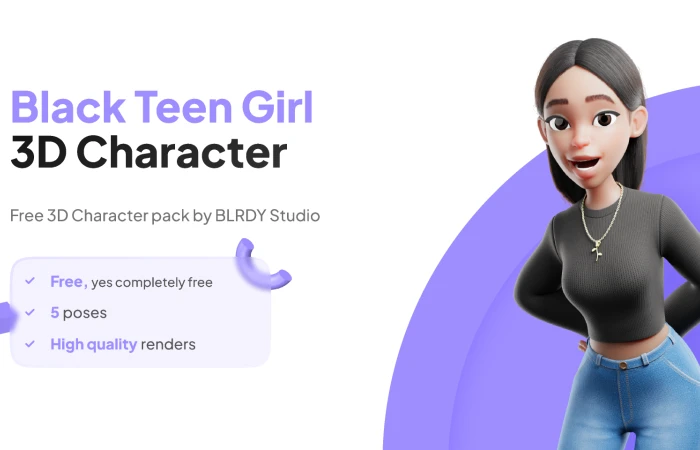 Black Teen Girl 3D Character  - Free Figma Template