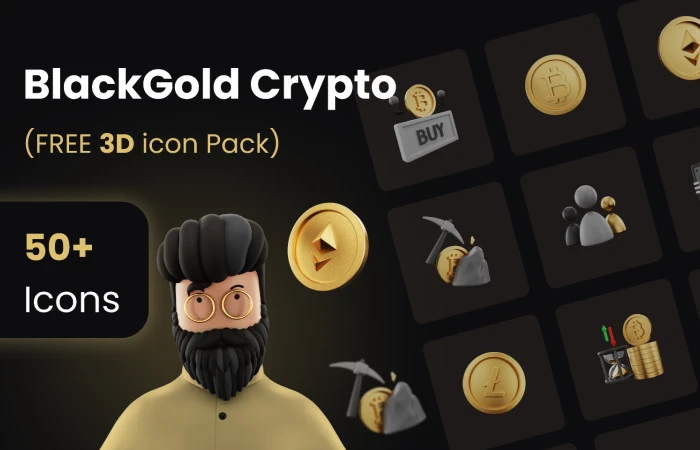 BlackGold Crypto  Currency  Free 3D icons  - Free Figma Template