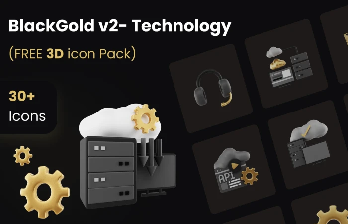 BlackGold v2 - Technology  Free 3D icons  - Free Figma Template