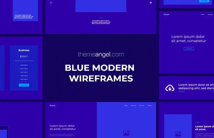Blue moderen, minimal wireframes kit  - Free Figma Template
