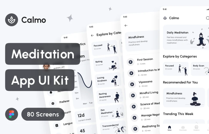 Calmo - Meditation App UI Kit  - Free Figma Template