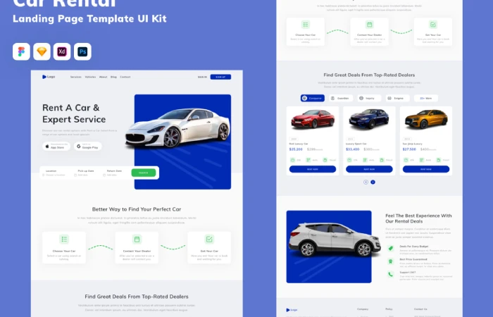 Car Rental Landing Page Template UI Kit  - Free Figma Template