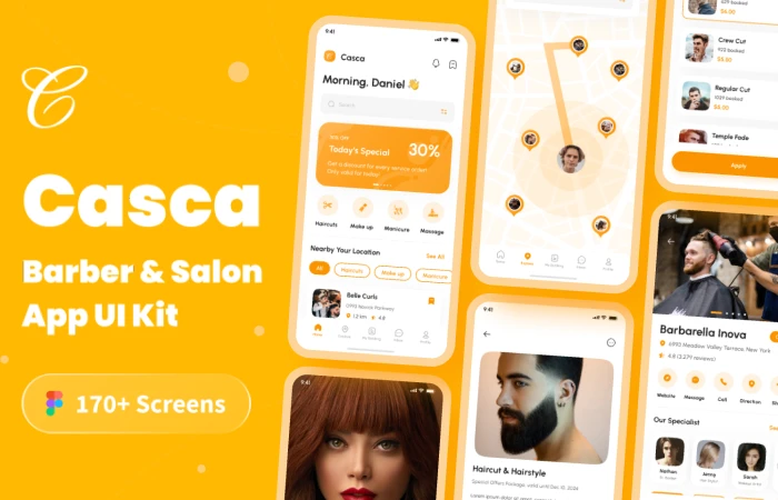 Casca - Barber & Salon App UI Kit  - Free Figma Template