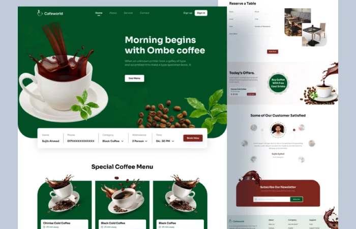 Coffee Shop Landing Page Design  - Free Figma Template