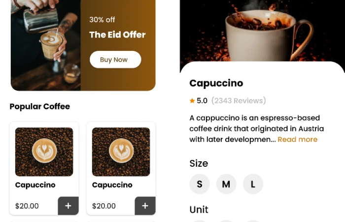 Coffee Shop Mobile App  - Free Figma Template