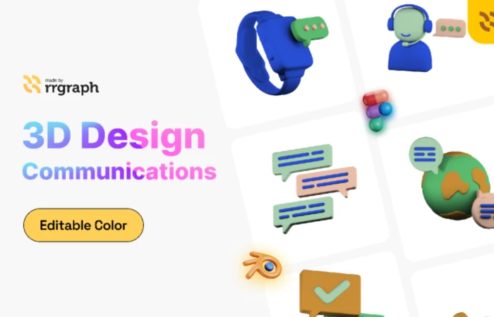 Communications Editable 3D Icon Pack  - Free Figma Template