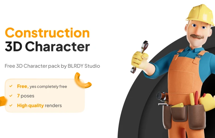 Construction 3D Character  - Free Figma Template