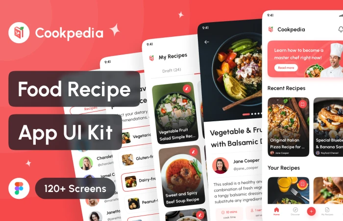 Cookpedia - Food Recipe App UI Kit  - Free Figma Template