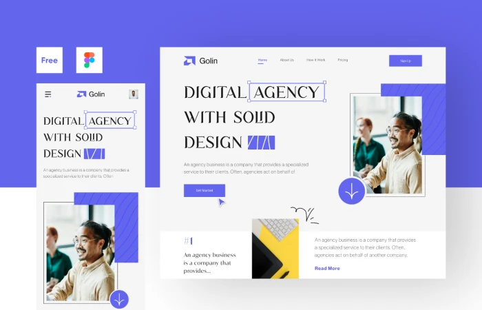 Creative Digital Agency Website Landing Page UI UX Design With Mobile Responsive  - Free Figma Template