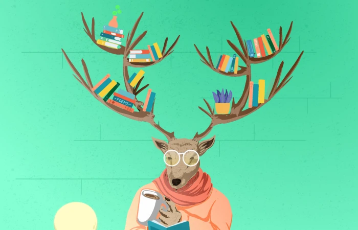Deer Bookshelf Illustration  - Free Figma Template