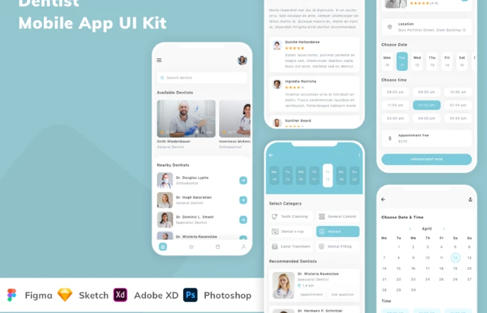 Dentist Mobile App UI Kit  - Free Figma Template