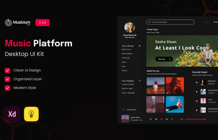 Desktop Music Stream Platform UI Design  - Free Figma Template
