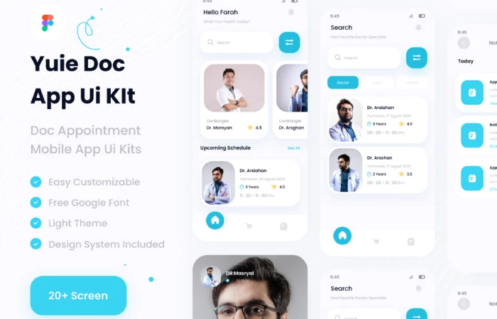 doctor appointment mobile app ui kits template premium  - Free Figma Template