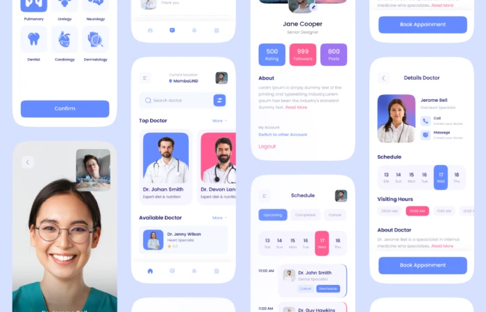 Doctor Consultant Mobile App - iOS UI Kit  - Free Figma Template