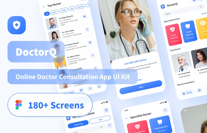 DoctorQ - Online Doctor Consultation App UI Kit  - Free Figma Template