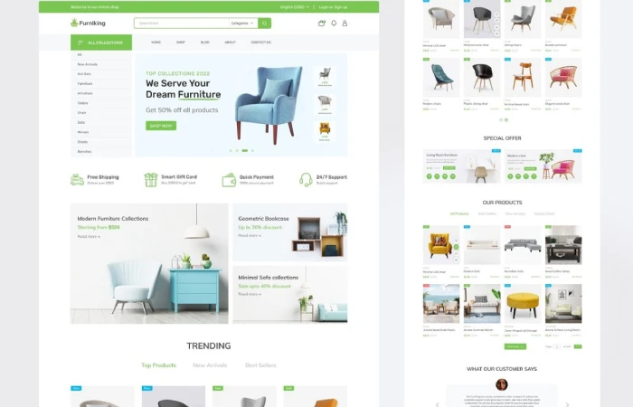 E-commerce Furniture Store Shopify Landing page Web Design  - Free Figma Template