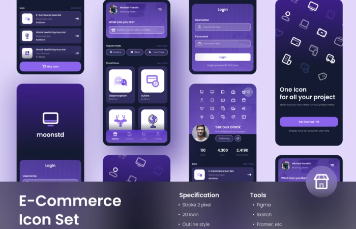 E-Commerce Icon Set Outline Style  - Free Figma Template
