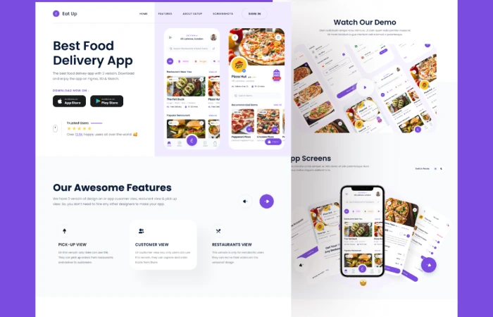 Eat Up Food App Website Template  - Free Figma Template
