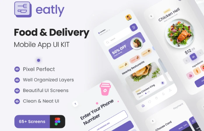 Eatly - Food Delivery App UI Kit  - Free Figma Template