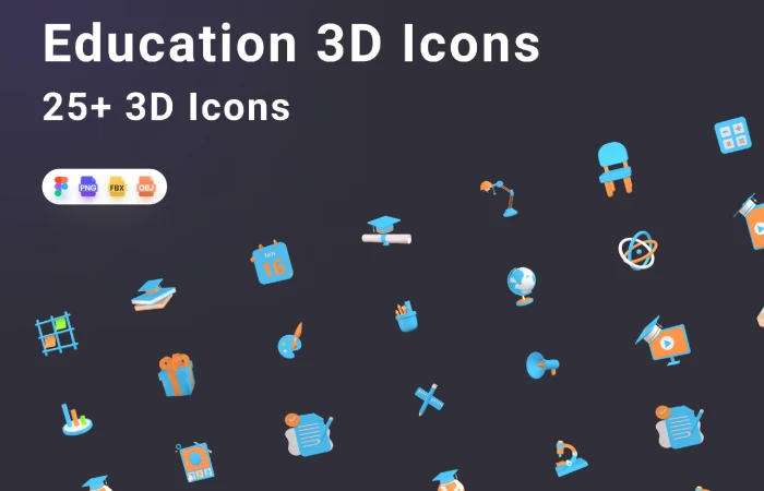 Education 3D Icons  - Free Figma Template