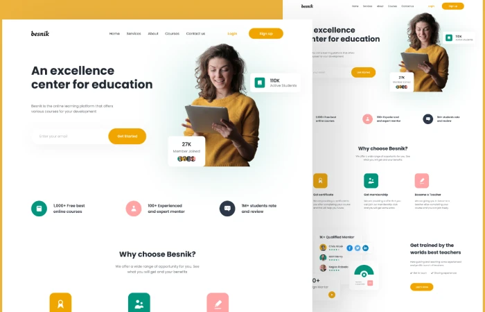 eLearning HTML Landing Page Template  - Free Figma Template