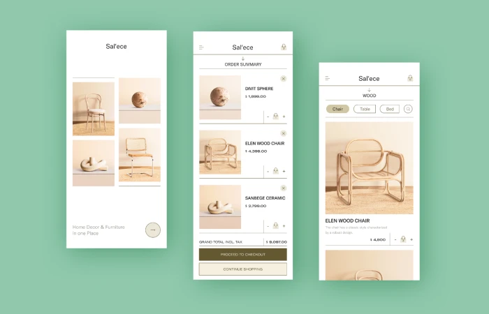 Elegant Furniture Shop & Home Decor Mobile App UI UX Design  - Free Figma Template