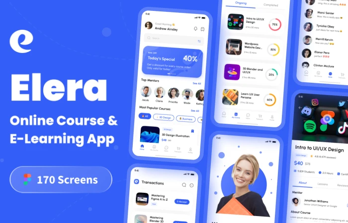 Elera - Online Course & E-Learning App UI Kit  - Free Figma Template