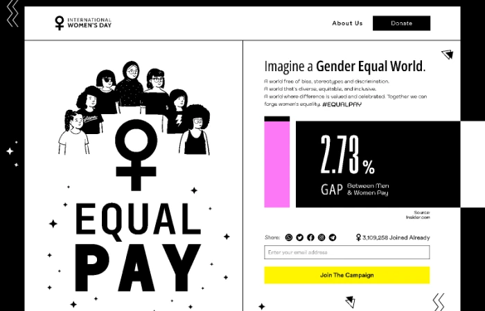 Equal Pay Women's Day Campaign Webpage  - Free Figma Template