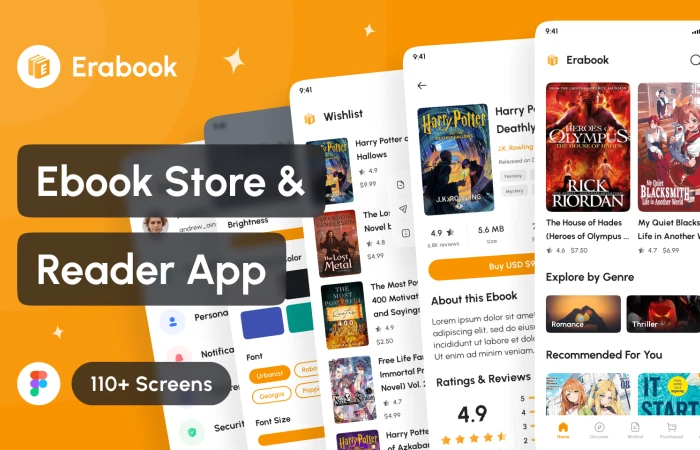 Erabook - Ebook Store & Ebook Reader App UI Kit  - Free Figma Template