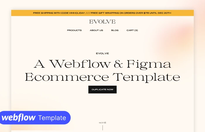 Evolve Webflow Ecommerce Template  - Free Figma Template