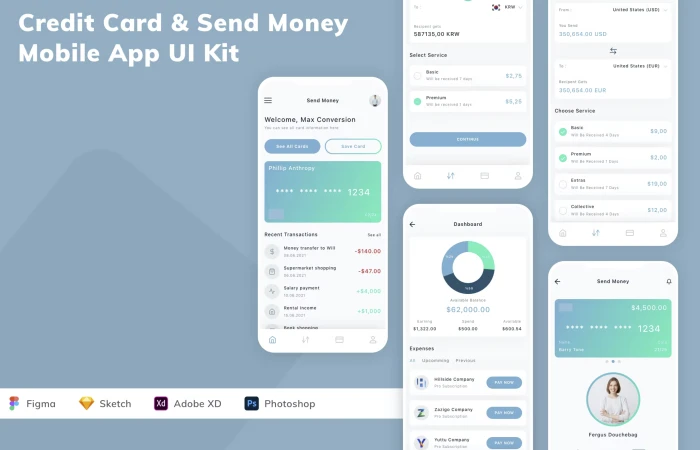 Figma UI kit - Credit Card & Send Money Mobile App (Community)  - Free Figma Template