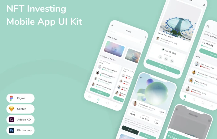 Figma UI kit - NFT Investing Mobile App  - Free Figma Template