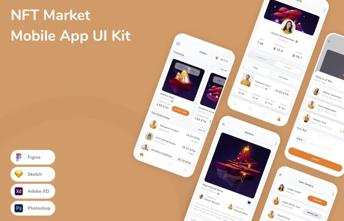 Figma UI kit - NFT Market Mobile App (Community)  - Free Figma Template