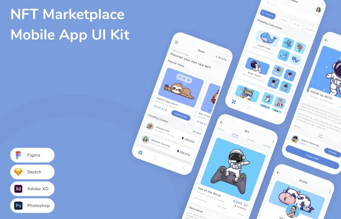 Figma UI kit - NFT Marketplace Mobile App (Community)  - Free Figma Template