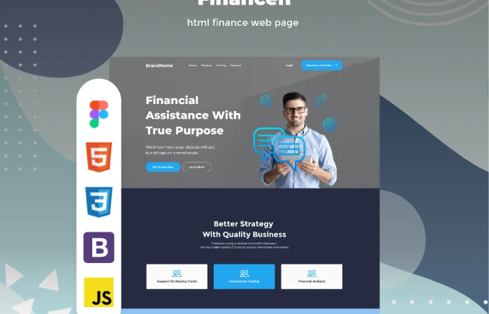 Financen -  Dark html finance web-page  - Free Figma Template
