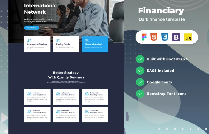Financiary - dark figma and html finance template  - Free Figma Template