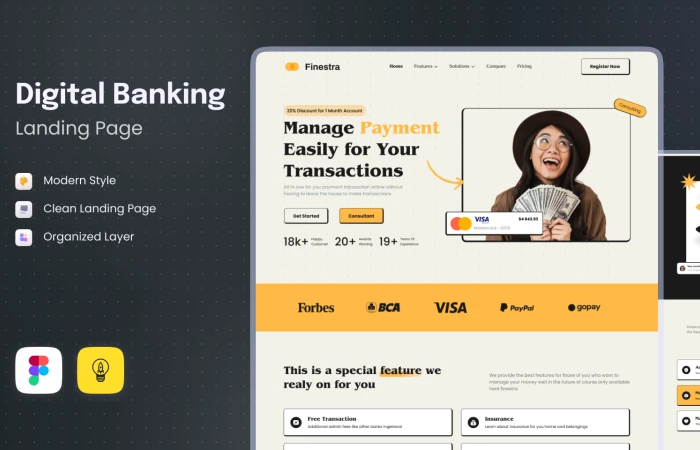 Finestra - Digital Banking Landing Page - Only $5  - Free Figma Template