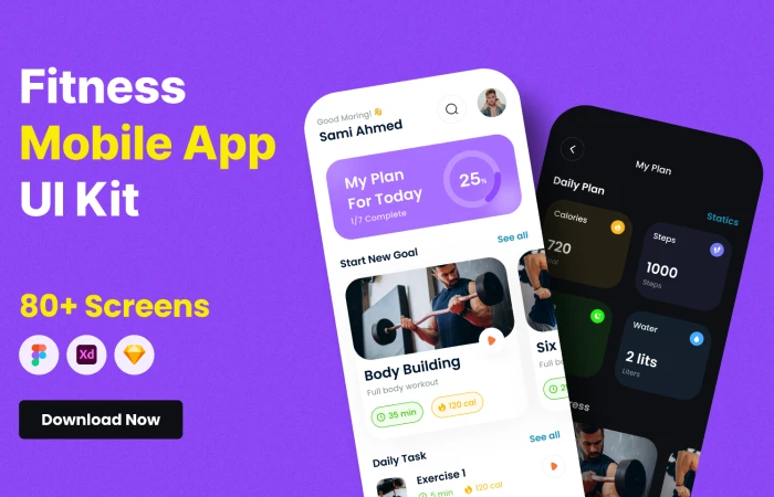 Fitness Mobile App UI Kit  - Free Figma Template