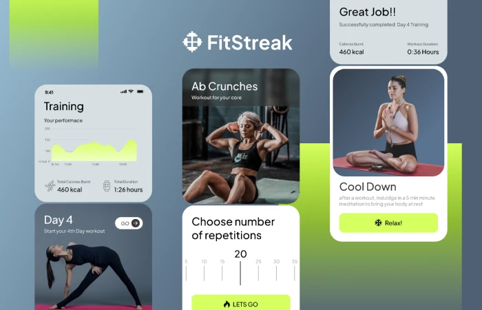 Fitstreak - Fitness App  - Free Figma Template