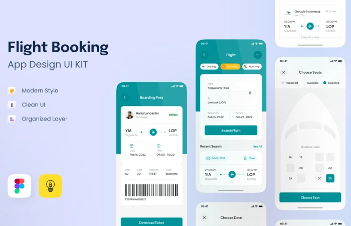 Flight Booking Mobile App  - Free Figma Template